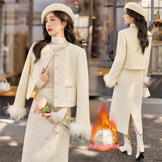 法式小香风90羽绒套装女2025年冬季新款轻奢高级感半身裙两件套，女装套装/套裙，众宇琦