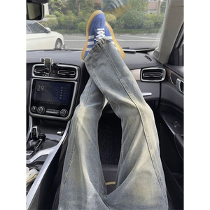 黄泥牛仔裤男款美式高街vibe裤子春夏潮牌工装复古微喇修身直筒裤图片