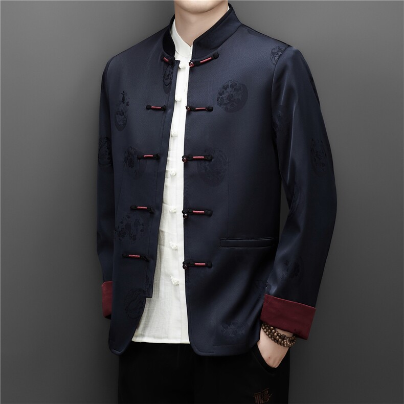 MJ573男士春季新款长袖风新中式衬衣中青年修身立领衬衫休闲图片