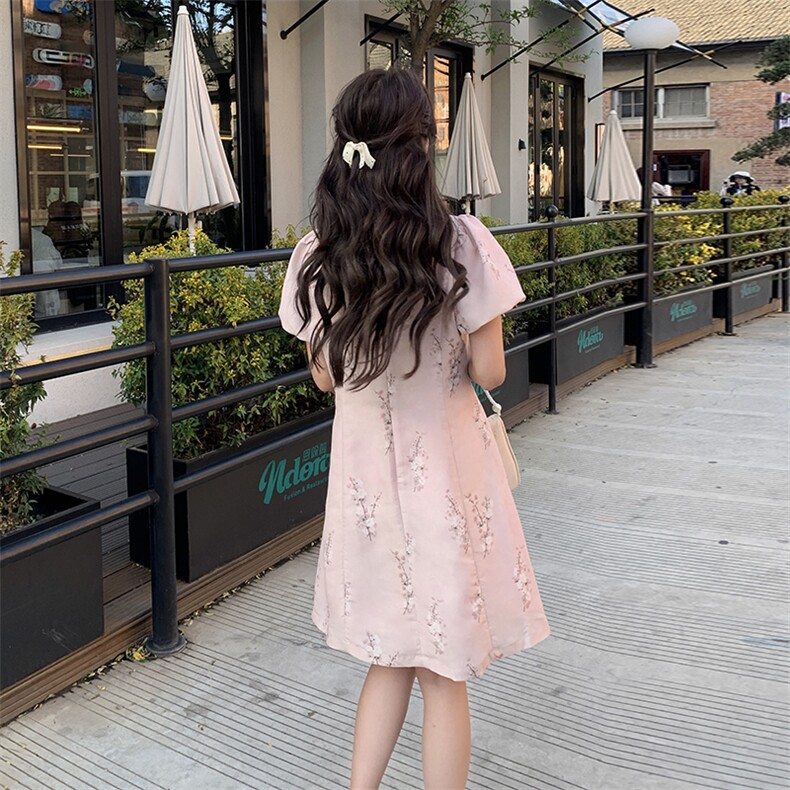 新中式盘扣收腰连衣裙女2025夏季新款气质温婉改良旗袍裙,女装连衣裙,浙宝203