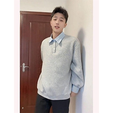 抖音得物高品质26春装美式高街假两件衬衫领长袖卫衣POLO领打底衫，男装T恤，电商A486-1