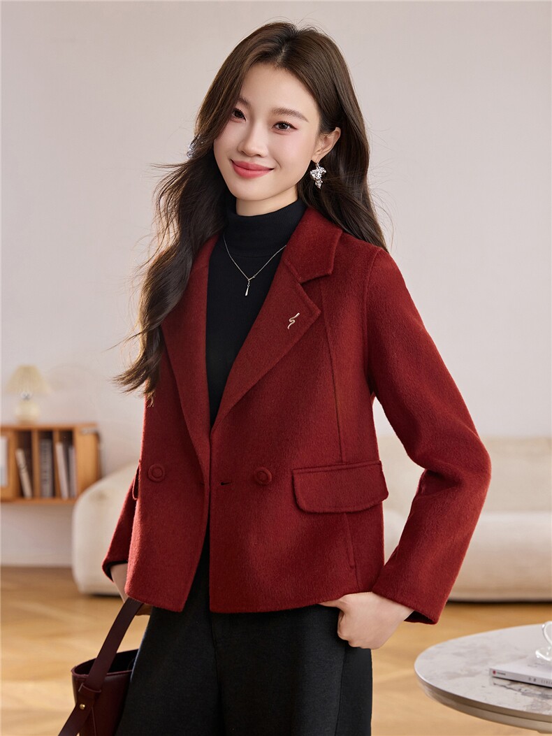 2025冬季宽松显瘦大码小个子法式小香风毛呢外套羊毛外套女带胸针,女装毛呢外套,韩宇舍