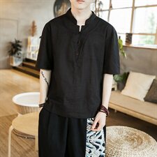 风夏季棉麻短袖T恤男民族风复古盘扣上衣钱塘6005-T，男装T恤，星座1112-5（原712-5）