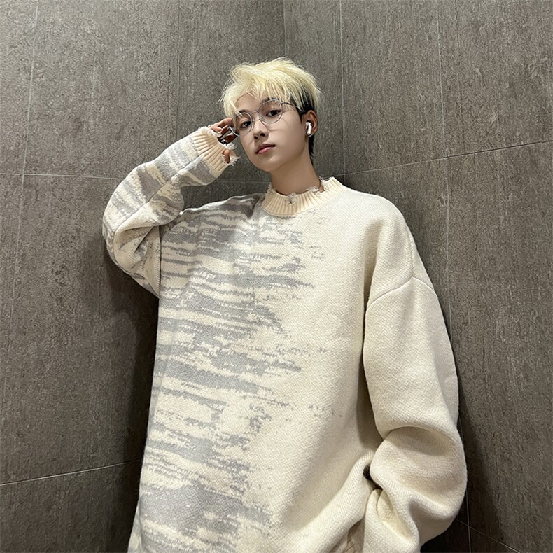 不规则针织衫男士韩版潮流高街帅气拼接2024冬季ins毛衣MZ562-P53，男装针织衫/毛衣，星座412-2