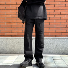 秋季假破洞痞帅牛仔裤毛边美式高街男休闲裤1412-2/087/P58，男装牛仔裤，星座1412-2