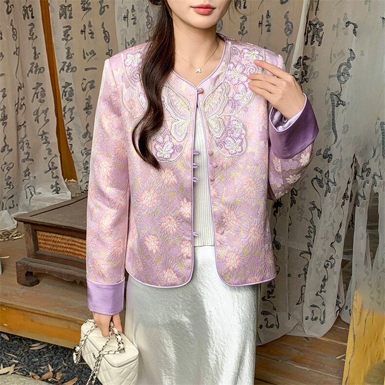 2026年春季新中式高级感g风提花刺绣圆领外套,女装短外套,超帛