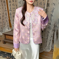 2026年春季新中式高级感g风提花刺绣圆领外套，女装短外套，超帛