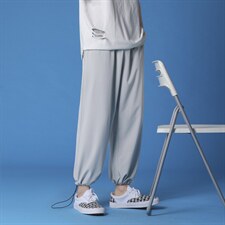 夏季纯色休闲裤男冰丝可宽松抽绳九分裤2023-特批20,男装休闲裤,星座718-1