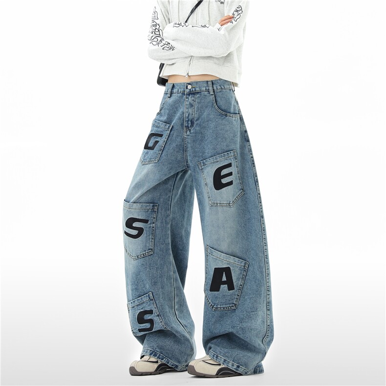 【现货】XZ612-K3132-P65控98美式复古字母刺绣多口袋弯刀牛仔裤，男装牛仔裤，星座612