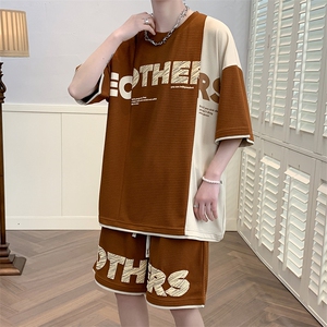 夏季港风华夫格短袖T恤套装男运动休闲情侣半袖两件套潮 6619-P60，男装T恤，电商A441-1