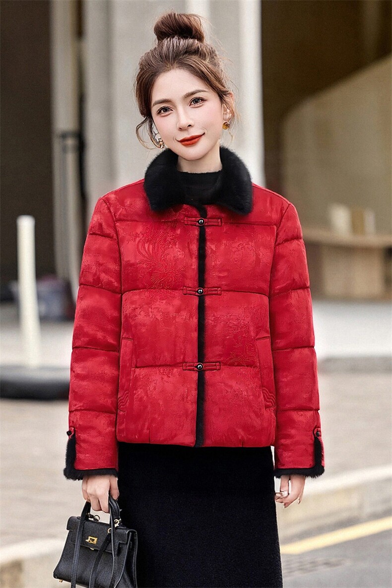 2026冬装新款简约时尚新中式复古提花白鸭绒羽绒服,女装羽绒服,美沁