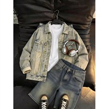 美式高街黄泥色工装牛仔外套男春秋季水洗做旧夹克，男装工装外套，星座410-6（原星座1304-1）