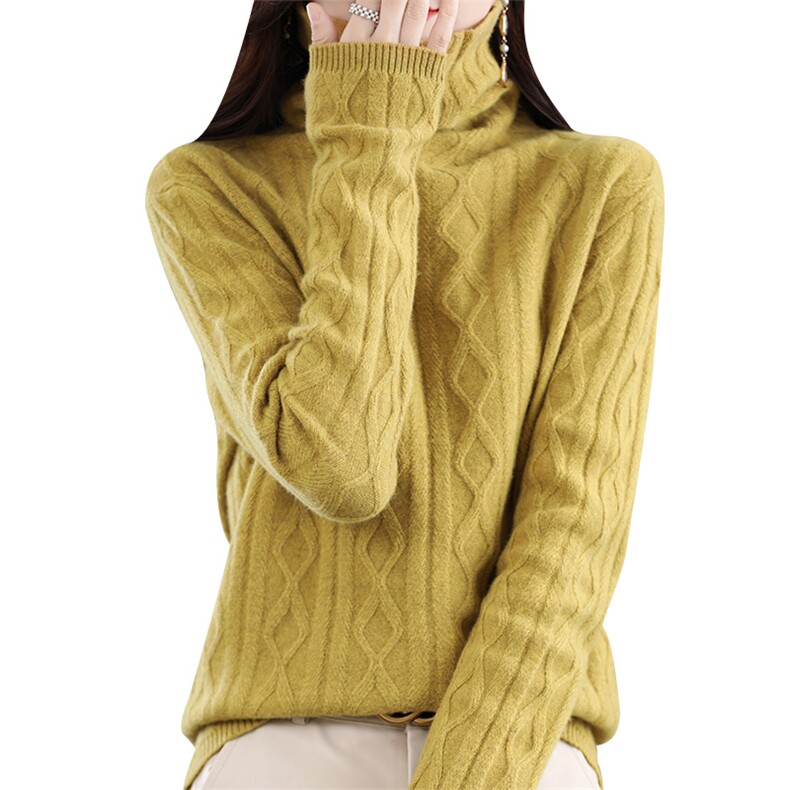2025秋冬新款羊毛衫女堆堆领宽松菱形毛衣针织打底衫潮,女装羊毛衫,犀桦羊绒