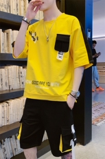 新款夏季棉质短袖套装男休闲运动短裤宽松T恤上衣两件套F161P70，男装休闲套装，电商A086