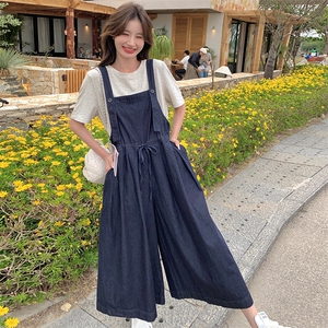 小清新韩系牛仔背带裤女夏2024新款美式高级感爆款阔腿裤连体裤图片