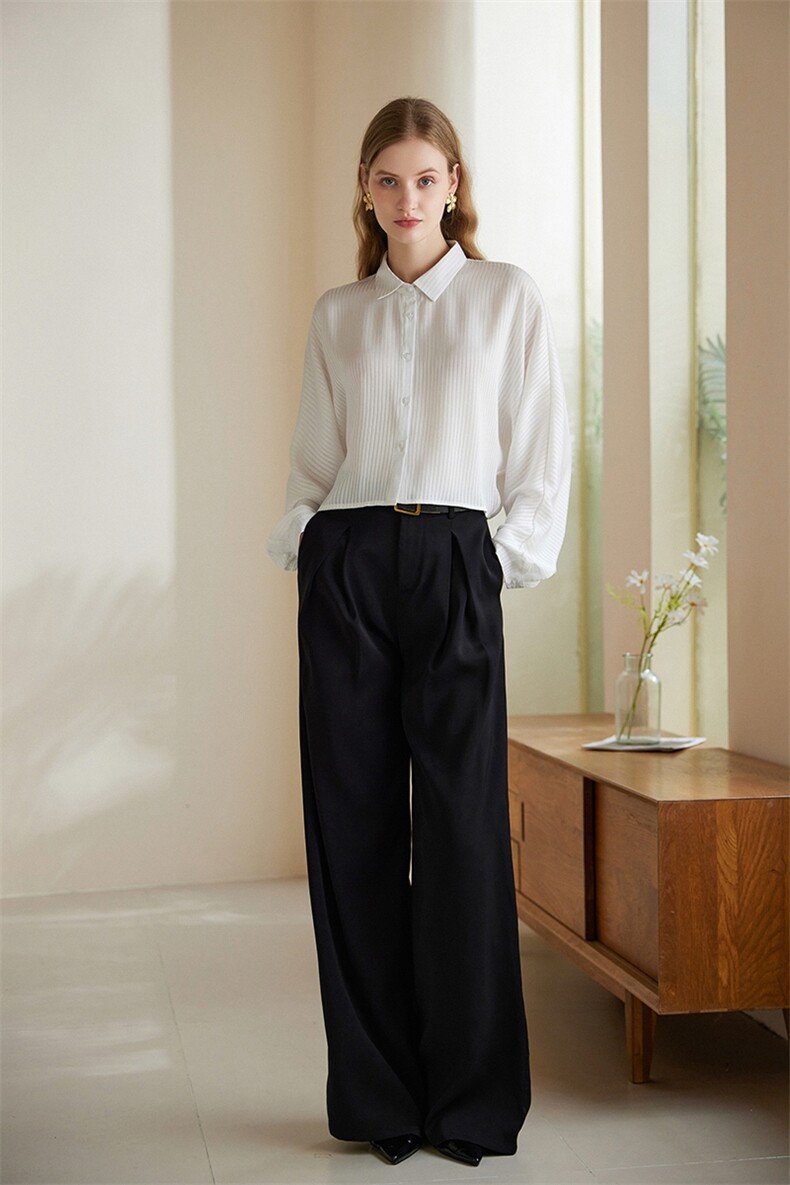2025春夏新polo领系扣仿真丝衬衫女通勤百搭气质优雅上衣长袖纯色,针织衫/毛衣,澳冬特羊绒