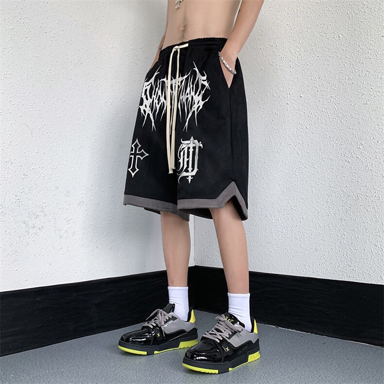 麂皮绒美式十字架印花休闲短裤男五分裤子B239-1506-P43控价59,男装休闲裤,星座514-2(原B239)