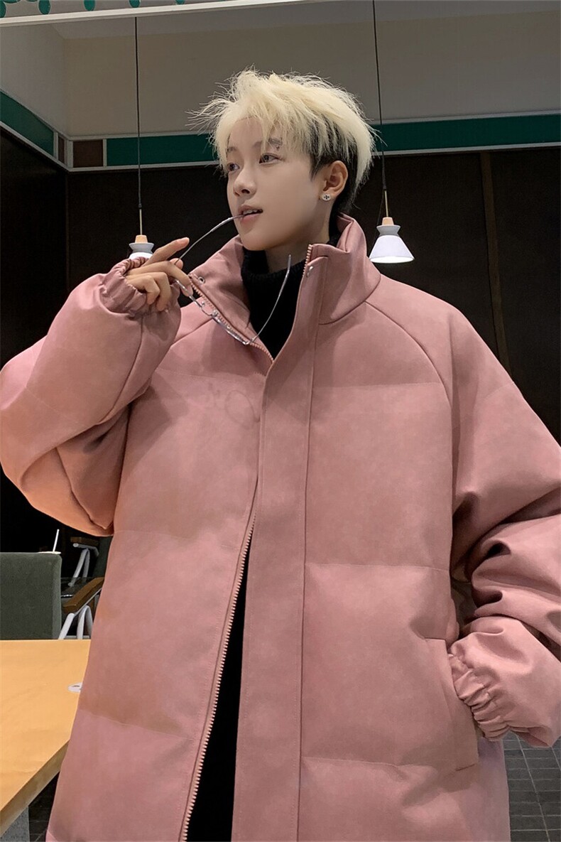粉色冬pu皮衣做旧男外套加厚棉服保暖面包服PU051P85直播,男装皮衣,星座1904A-1
