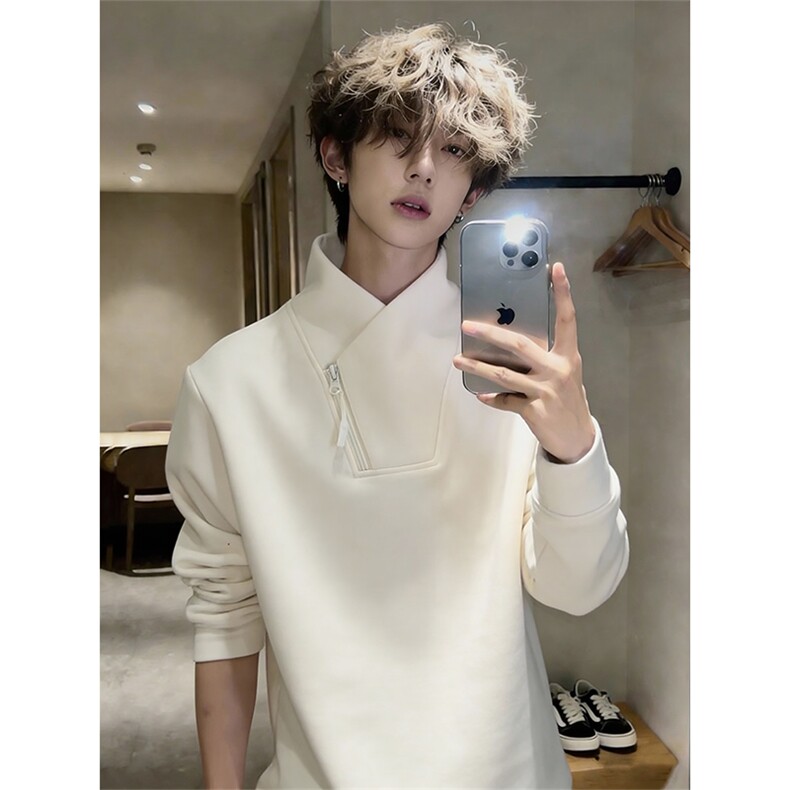 美式斜拉链卫衣男秋冬加绒长袖T恤XZ514-2-HWY58-常规P23加绒P28，男装T恤，星座514-2(原B239)