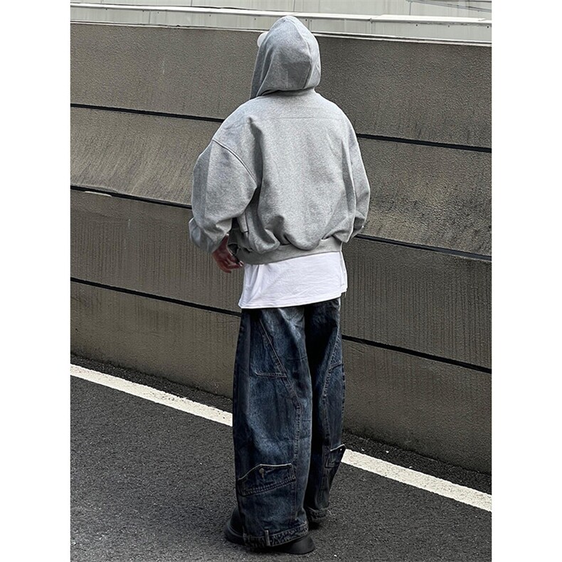 【有货】灰色卫衣连帽小众设计感假两件开衫外套WY971特P55,男装卫衣,星座908-1