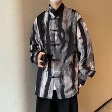 男士潮流扎染条纹设计感新中式改良中山装扎染冰丝衬衫BK027P40，男装衬衫，星座1116-2