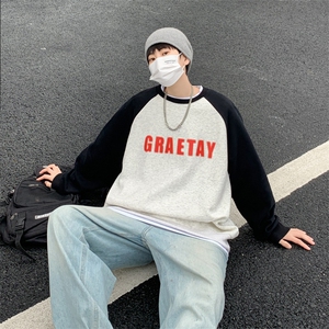 插肩袖卫衣男拼色美式圆领长袖打底衫情侣上衣WY05062-P40图片