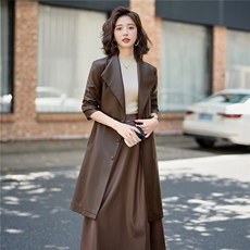 高级感系带收腰皮衣女中长款2025秋冬季新款气质pu皮风衣外套大衣，女装皮衣，吾爱衣
