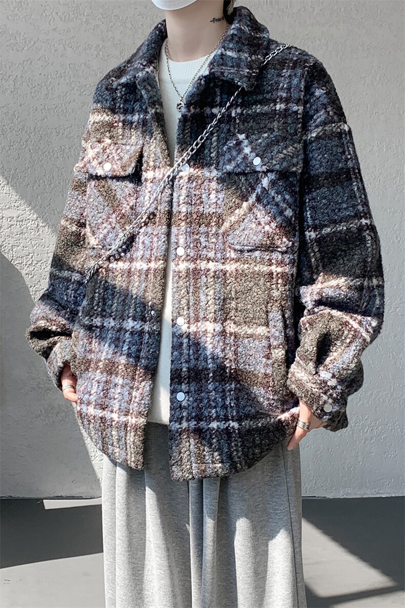 粗花呢格纹棉服复古大码夹棉加厚小香风毛圈格子呢外套LF101特P95,男装棉衣,电商B215