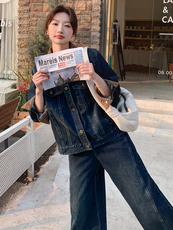 时尚套装春季宽松短款复古上衣套装韩版显瘦小个子春秋牛仔高腰，女装套装/套裙，浙宝305