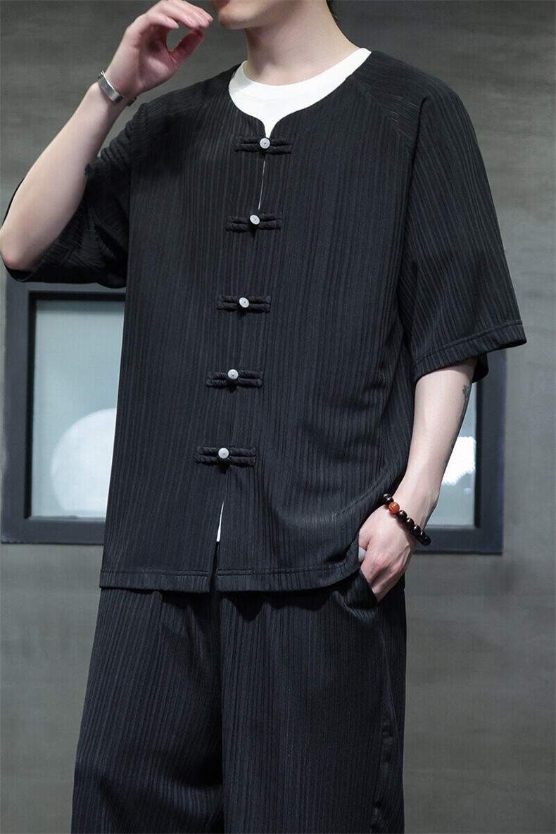 2025春季新款风男装汉服盘扣新中式开衫唐装竖纹衬衫C101-P45,男装衬衫,电商B277(原6028)