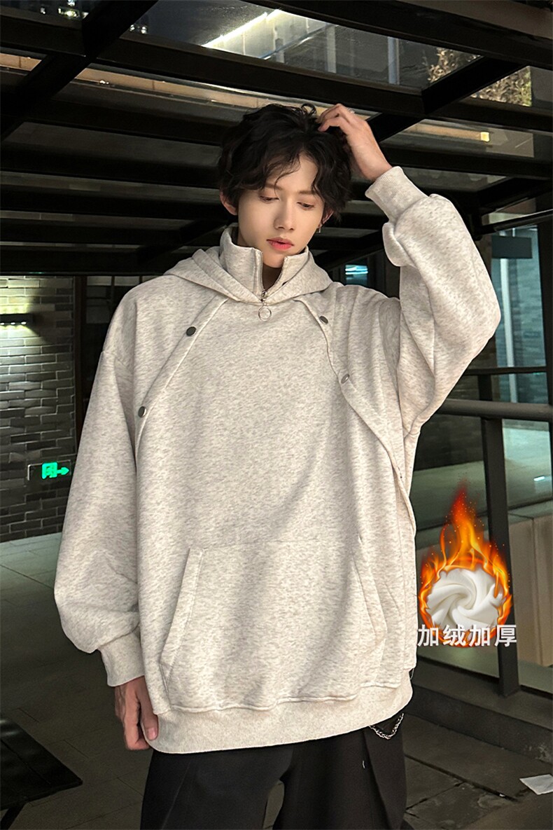 已下单冬季高领连帽卫衣男大青春宽松休闲假两件常规P65加绒P75,男装卫衣,电商B319
