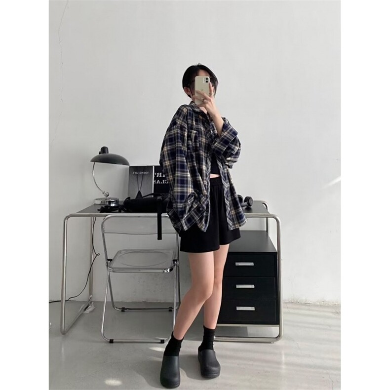 网络图现货！cleanfit高街格子衬衫设计感小众情侣衬衣R2252-P50,男装衬衫,星座1005-6