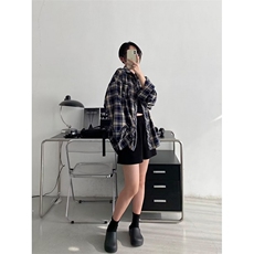 网络图现货！cleanfit高街格子衬衫设计感小众情侣衬衣R2252-P50，男装衬衫，星座1005-6