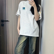 解构设计万针全刺绣工艺280克重磅高品质美式高街短袖T恤特33，男装T恤，电商A486-1