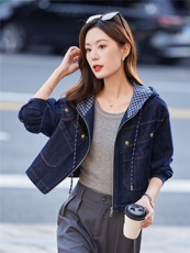 时尚连帽牛仔外套女短款2025春秋新款设计感洋气休闲百搭夹克上衣，女装短外套，靓衣阁