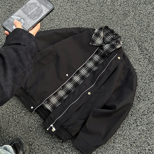2025春季新款美式街头假两件拼接撞色夹克外套男生现货W8535-P65,潮童圆领t恤搭配图片