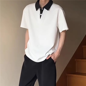 T518-特P28！现货！美式假两件短袖polo衫夏季重磅痞帅高级感t恤图片