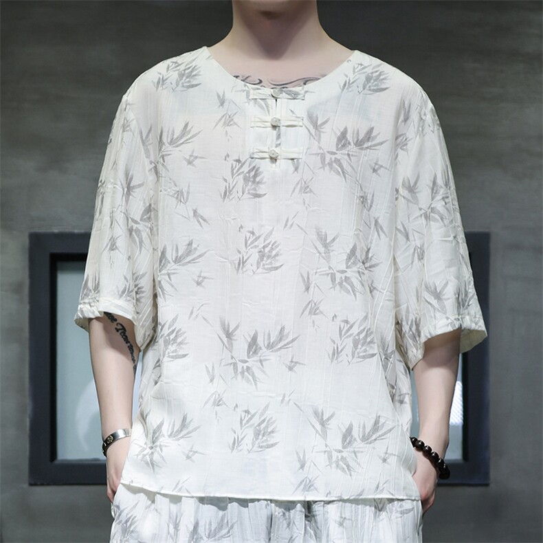2025夏季新款男装禅服风冰丝印花盘扣唐装短袖T恤 C117-P50图片