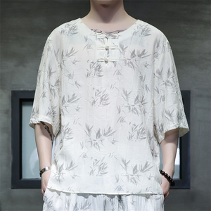 2025夏季新款男装禅服风冰丝印花盘扣唐装短袖T恤 C117-P50图片