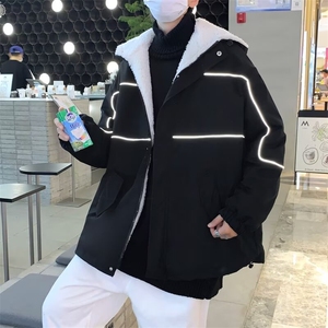 宽松棉衣男防水保暖外套学生连帽棉袄肥佬大码棉服户外工装服图片