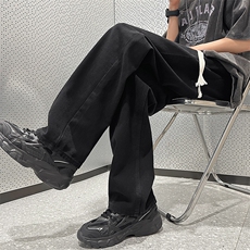 美式高街vibe牛仔裤男直筒阔腿休闲长裤青年抽绳宽松裤子KK96-P45，男装牛仔裤，星座1008