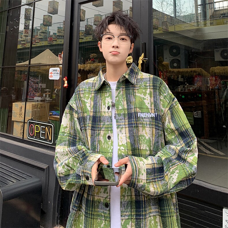 衬衫男秋季新款港风宽松大码扎染长袖衬衣CS3098-特P30,男装衬衫,星座214-3