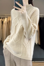 时尚百搭女士羊毛衫羊毛半高领毛衣显瘦保暖针织衫，女装羊毛衫，开创羊绒