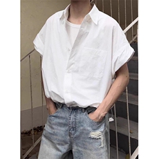 计感工装抽绳短袖衬衫男夏季宽松休闲情侣半袖衬衣CK67，男装T恤，星座1116A（原606A-3）