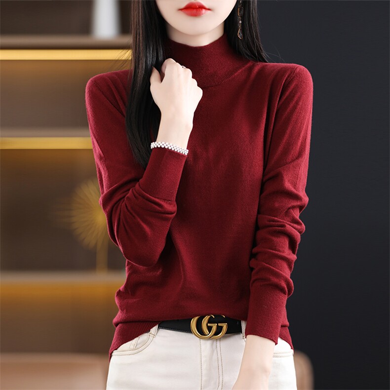 秋冬季羊毛精纺48支平面半高长袖羊毛衫2，女装羊毛衫，朝思羊绒