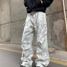 秋季迷彩多口袋工装裤男宽松复古机能高街阔腿休闲长裤L83588-P60，男装工装外套，星座1008