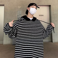 条纹连帽针织衫外套男2023年冬季新款设计感宽松慵懒毛衣，男装针织衫/毛衣，星座716-4