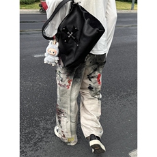 W10141-P60网图现货1981美式做旧涂鸦脏脏牛仔裤个性复古长裤，男装牛仔裤，星座1608-2