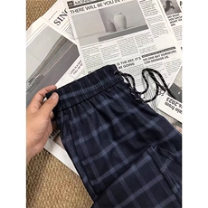 港风秋款男休闲裤条纹格子宽松直筒长裤h8052P45，男装休闲裤，星座1013-1
