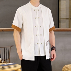 2025新款中式盘口长袖上衣潮流时尚汉服风刺绣假两件，男装民族服装，星座1206（原A206）